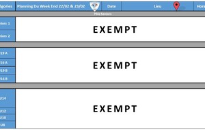 Planning du weekend du 22 et 23 février 2020